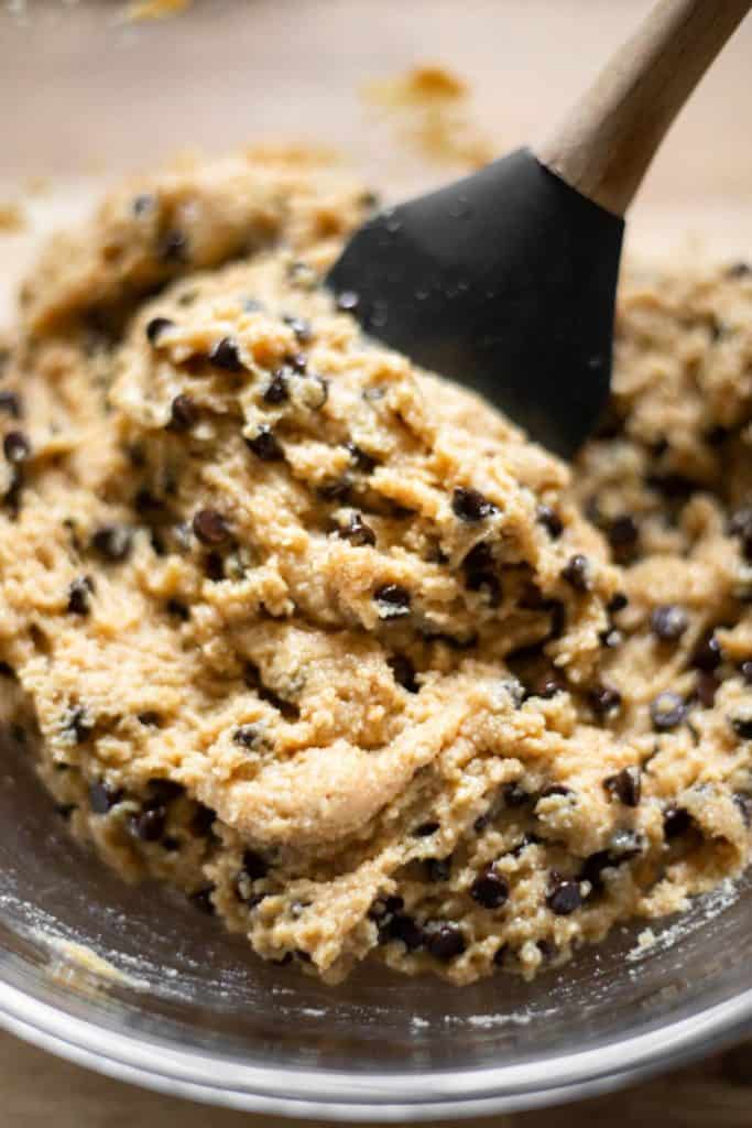 vegan chocolate peanut butter cookie dough in a bowl