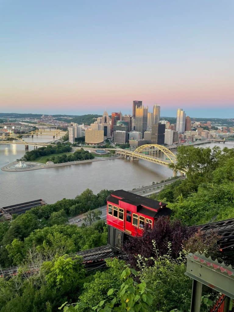 downtown Pittsburgh with the incline in the foreground
