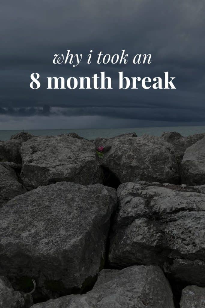 rocks at a beach and the title of this post, 'Why I Took an 8 Month Break'