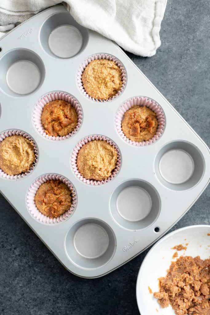 vegan blender coffee cake muffin batter in muffin cups