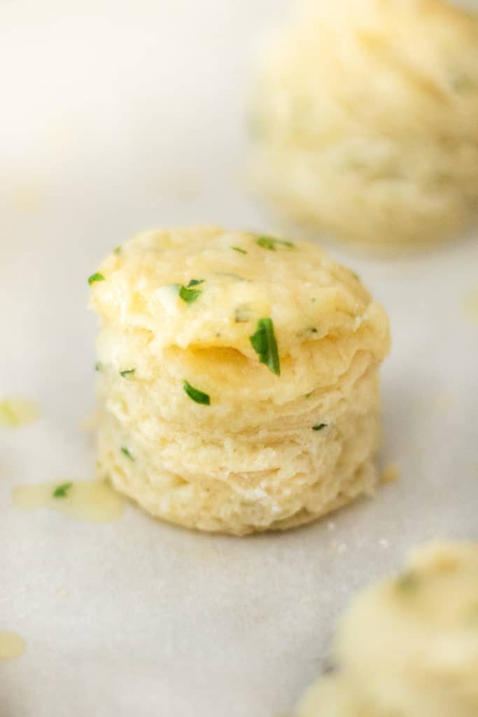 a mini vegan herb biscuit with lots of layers