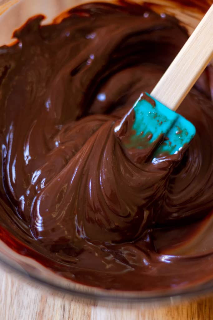 a bowl of melted chocolate for brownies