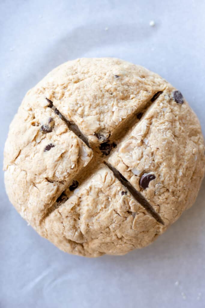 an unbaked stout chocolate chip soda bread