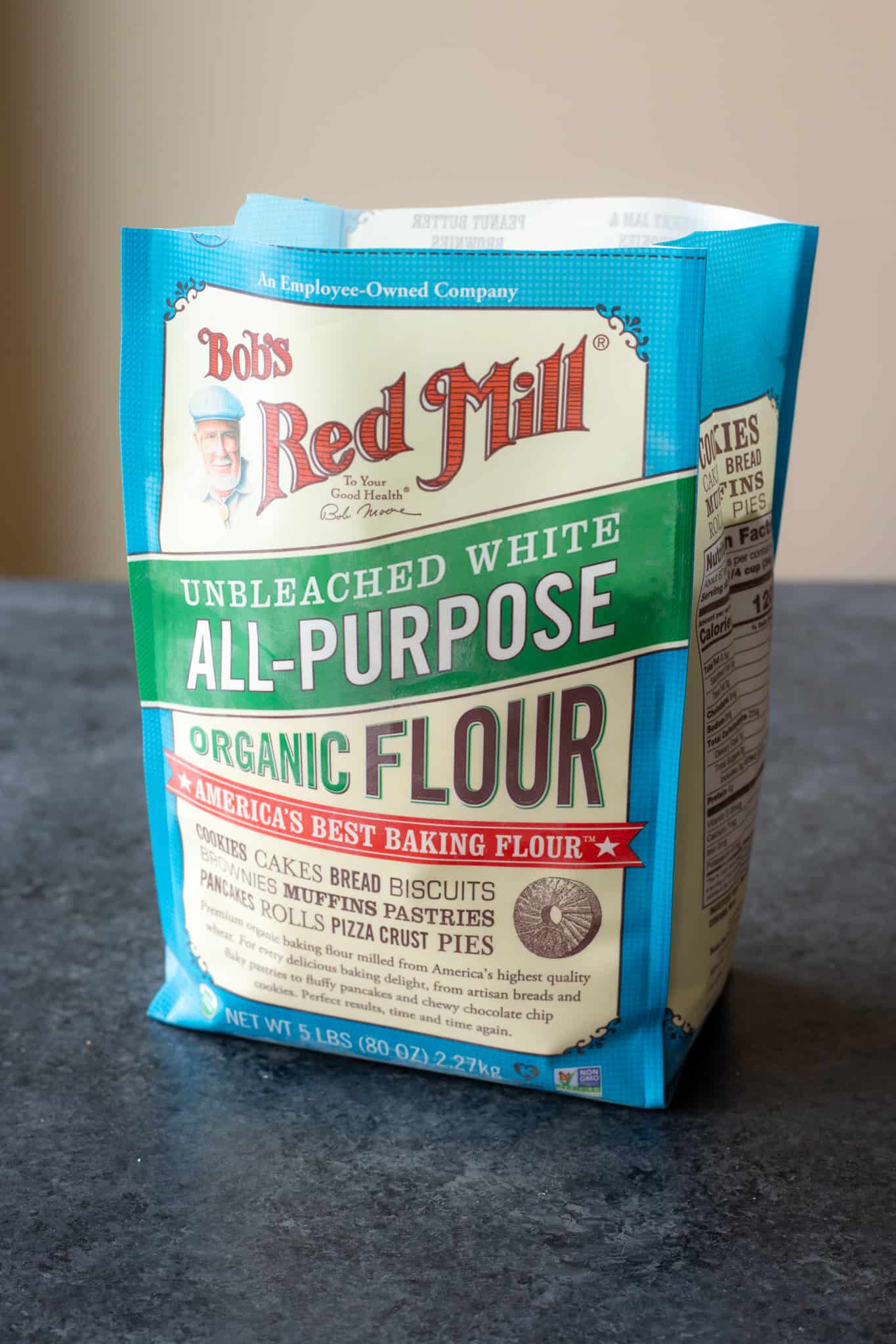 a bag of bob's red mill organic all-purpose flour