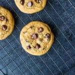 vegan chocolate chip cookies on a cooling rack